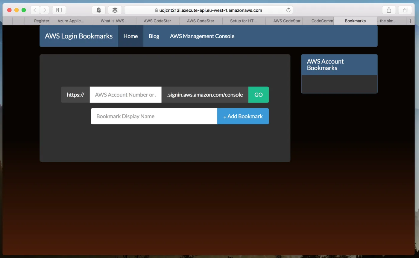 AWS CodeStar AWS Bookmarks