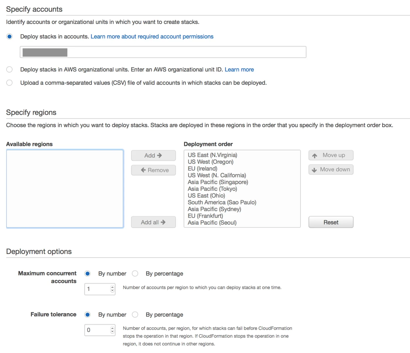 AWS CloudFormation StackSet config